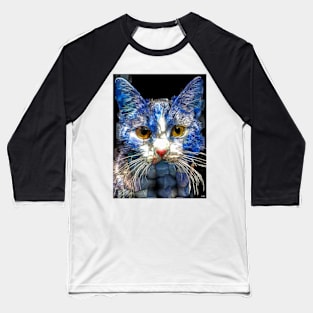 Blue Mosaic Cat Baseball T-Shirt